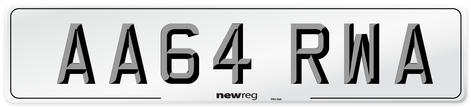 AA64 RWA Number Plate from New Reg